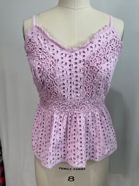 Lace Eyelet Peplum Cami Top - Light Lilac